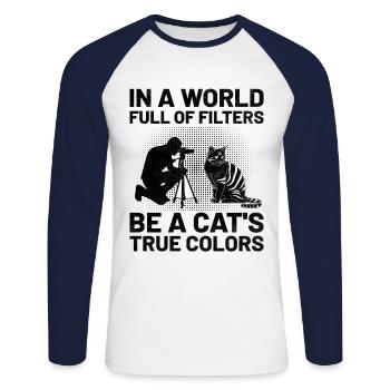 Chat Photographes Chat Amoureux Des Chats Photo - T-shirt baseball manches longues Homme - blanc/marine - Devant - Nik (191cm)