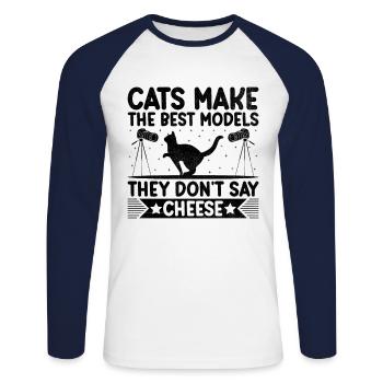 Chat Photographes Chat Amoureux Des Chats Photo - T-shirt baseball manches longues Homme - blanc/marine - Devant - Nik (191cm)