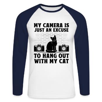 Cat Photographers Cat Lovers Photograpy Cats Photo - Unisex Long Sleeve Baseball T-Shirt - white/navy - Front - Nik (191cm)