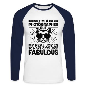 Cat Photographers Cat Lovers Photograpy Cats Photo - Unisex Long Sleeve Baseball T-Shirt - white/navy - Front - Nik (191cm)