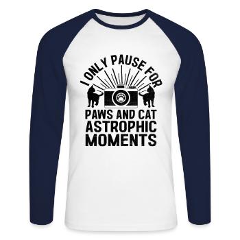 Chat Photographes Chat Amoureux Des Chats Photo - T-shirt baseball manches longues Homme - blanc/marine - Devant - Nik (191cm)