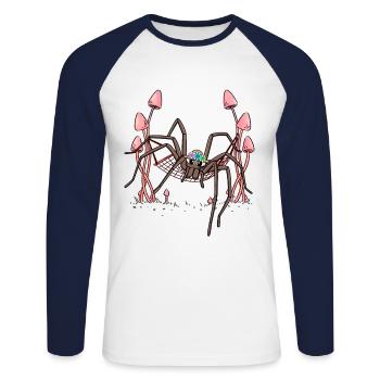 Spider Hanging Hammock Spider Web - Unisex Long Sleeve Baseball T-Shirt - white/navy - Front - Nik (191cm)