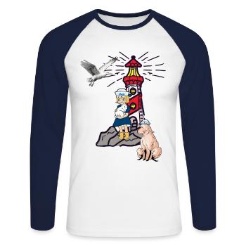 maritim Mädchen Leuchtturm Möwe Schaf Küste Moin - Unisex Baseballshirt langarm - Weiß/Navy - Vorne - Nik (191cm)