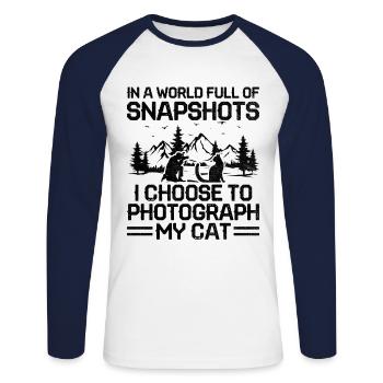 Cat Photographers Cat Lovers Photograpy Cats Photo - Unisex Long Sleeve Baseball T-Shirt - white/navy - Front - Nik (191cm)