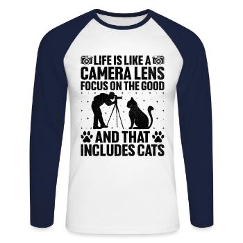 Cat Photographers Cat Lovers Photograpy Cats Photo - Unisex Long Sleeve Baseball T-Shirt - white/navy - Front - Nik (191cm)
