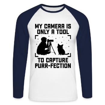 Cat Photographers Cat Lovers Photograpy Cats Photo - Unisex Long Sleeve Baseball T-Shirt - white/navy - Front - Nik (191cm)