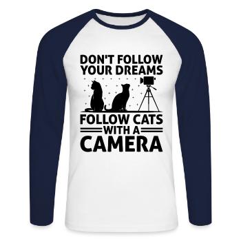Cat Photographers Cat Lovers Photograpy Cats Photo - Unisex Long Sleeve Baseball T-Shirt - white/navy - Front - Nik (191cm)