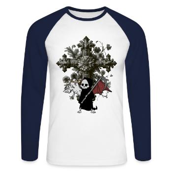 Halloween Croix Croix Crucifix Occulte Spirituel - T-shirt baseball manches longues Homme - blanc/marine - Devant - Nik (191cm)