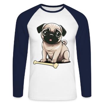 Os Chien Chiens Animaux de compagnie Animaux de compagnie Enfants - T-shirt baseball manches longues Homme - blanc/marine - Devant - Nik (191cm)