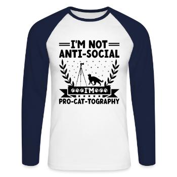 Chat Photographes Chat Amoureux Des Chats Photo - T-shirt baseball manches longues Homme - blanc/marine - Devant - Nik (191cm)