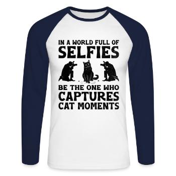 Chat Photographes Chat Amoureux Des Chats Photo - T-shirt baseball manches longues Homme - blanc/marine - Devant - Nik (191cm)