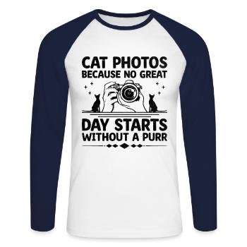 Cat Photographers Cat Lovers Photograpy Cats Photo - Unisex Long Sleeve Baseball T-Shirt - white/navy - Front - Nik (191cm)