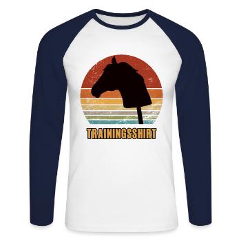 Pferdekopf Hobby Horse Trainingsshirt Pferd Reiter - Unisex Baseballshirt langarm - Weiß/Navy - Vorne - Nik (191cm)