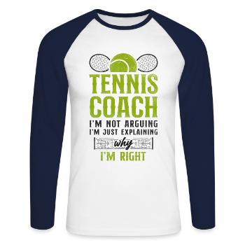 Funny Tennis Player Racket Tennis - Unisex Baseballshirt langarm - Weiß/Navy - Vorne - Nik (191cm)