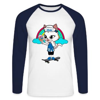 maritime chat chats marin fille patineur patinage - T-shirt baseball manches longues Homme - blanc/marine - Devant - Nik (191cm)