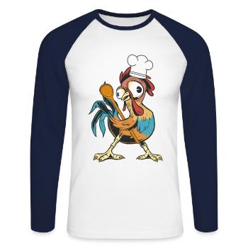 Poulet Coq Cuisinier Cuisiniers Cuisinier Arts culinaires Cuisinier loisir - T-shirt baseball manches longues Homme - blanc/marine - Devant - Nik (191cm)