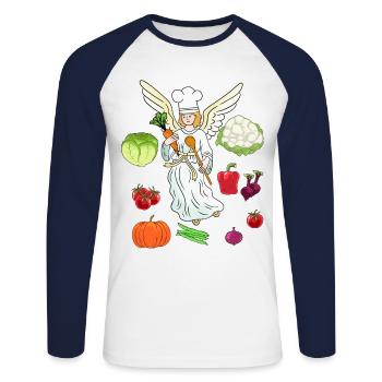 Angel Heavenly Cooking Vegetables Cooking Chefs - Unisex Long Sleeve Baseball T-Shirt - white/navy - Front - Nik (191cm)