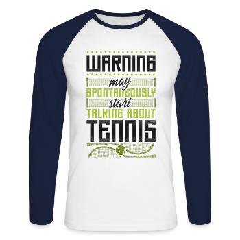 Avertissement de raquette de joueur de tennis drôle - T-shirt baseball manches longues Homme - blanc/marine - Devant - Nik (191cm)