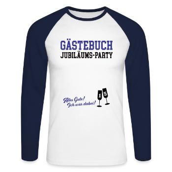 Jubiläum 15. Firmenjubiläum 15 Jahre Gästebuch - Unisex Baseballshirt langarm - Weiß/Navy - Vorne - Nik (191cm)