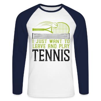 Funny Tennis Player Racket I Just - Unisex Baseballshirt langarm - Weiß/Navy - Vorne - Nik (191cm)
