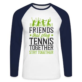 Funny Tennis Player Racket Friends - Unisex Long Sleeve Baseball T-Shirt - white/navy - Front - Nik (191cm)