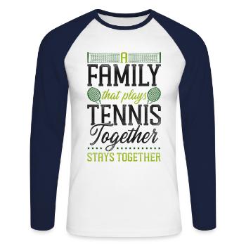 drôle de joueur de tennis raquette famille - T-shirt baseball manches longues Homme - blanc/marine - Devant - Nik (191cm)