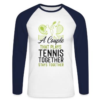 Drôle de joueur de tennis raquette couple - T-shirt baseball manches longues Homme - blanc/marine - Devant - Nik (191cm)