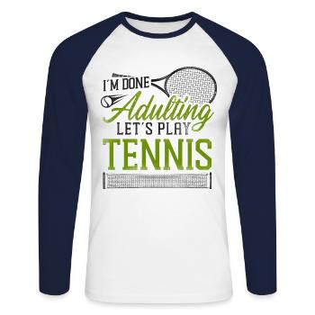 drôle de raquette de joueur de tennis je suis - T-shirt baseball manches longues Homme - blanc/marine - Devant - Nik (191cm)