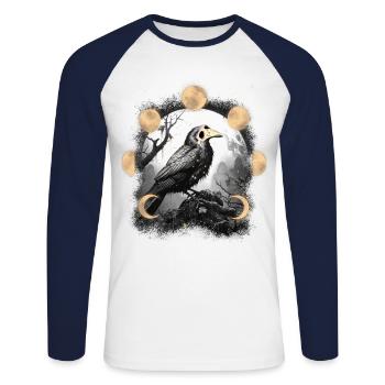 Corbeau Halloween Médiéval Peste Lune Phase Corbeau - T-shirt baseball manches longues Homme - blanc/marine - Devant - Nik (191cm)