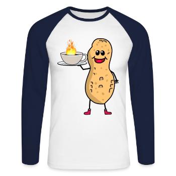 Erdnuss Erdnüsse Kaffee Kaffeetasse Guten Morgen - Unisex Baseballshirt langarm - Weiß/Navy - Vorne - Nik (191cm)