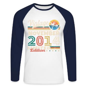 November 2014 Vintage Retro Geburtstagsgeschenk - Unisex Baseballshirt langarm - Weiß/Navy - Vorne - Nik (191cm)