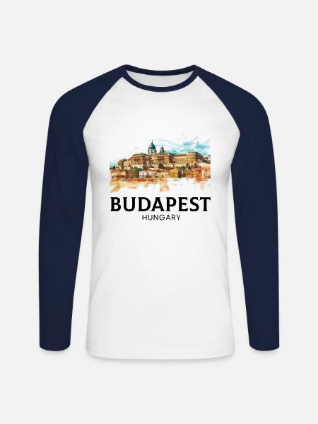 budapest Magyarorszag , Hungary - Unisex Baseballshirt langarm - Weiß/Navy