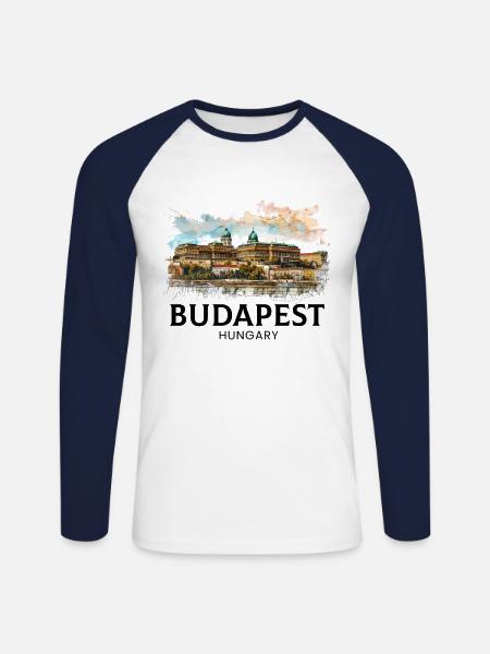 budapest Magyarorszag , Hungary - Unisex Baseballshirt langarm - Weiß/Navy