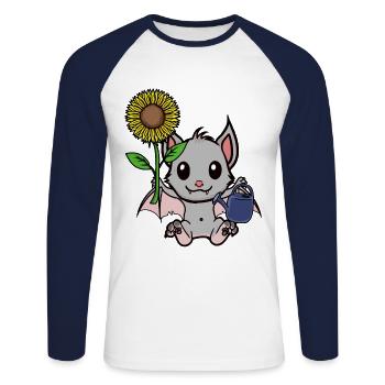 Chauve-souris jardinier jardin tournesol enfants enfant - T-shirt baseball manches longues Homme - blanc/marine - Devant - Nik (191cm)