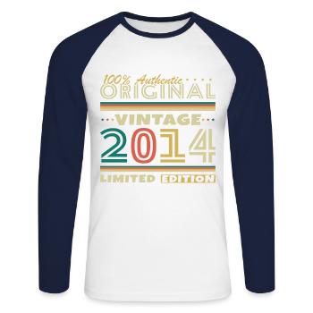 2014 Vintage Retro Geburtstagsgeschenk - Unisex Baseballshirt langarm - Weiß/Navy - Vorne - Nik (191cm)