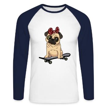 Pug Skater Skating Skateboard Kids Child Baby - Unisex Long Sleeve Baseball T-Shirt - white/navy - Front - Nik (191cm)