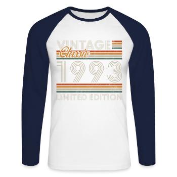Vintage 1993 Birthday Gift 1993 - Unisex Long Sleeve Baseball T-Shirt - white/navy - Front - Nik (191cm)