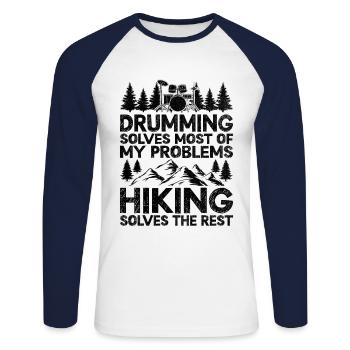 Trommeln löst die meisten meiner Probleme Wandern löst - Unisex Baseballshirt langarm - Weiß/Navy - Vorne - Nik (191cm)