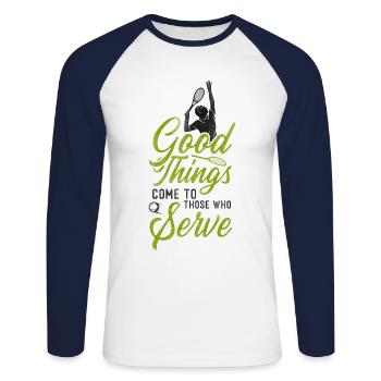 Drôle de joueur de tennis raquette bon - T-shirt baseball manches longues Homme - blanc/marine - Devant - Nik (191cm)