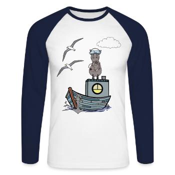 Seepferd Matrose maritim Kinder Kind Boot Ahoi - Unisex Baseballshirt langarm - Weiß/Navy - Vorne - Nik (191cm)