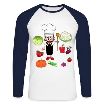Koch Köchin Köche Gemüse Gastgeber Vegetarisch - Unisex Baseballshirt langarm - Weiß/Navy - Vorne - Nik (191cm)