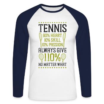 Drôle de joueur de tennis Raquette Tennis - T-shirt baseball manches longues Homme - blanc/marine - Devant - Nik (191cm)
