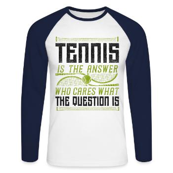 Drôle de joueur de tennis Raquette Tennis - T-shirt baseball manches longues Homme - blanc/marine - Devant - Nik (191cm)