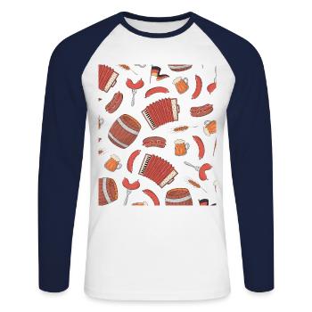 Wurst Bierzelt Outfit Kostüm Biergarten Würstchen - Unisex Baseballshirt langarm - Weiß/Navy - Vorne - Nik (191cm)