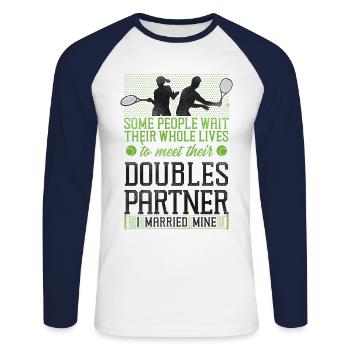 Funny Tennis Player Racket Husband - Unisex Long Sleeve Baseball T-Shirt - white/navy - Front - Nik (191cm)