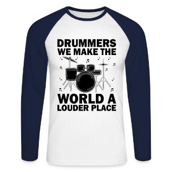 Drummers We Make The World A Louder Place Drummer - Unisex Long Sleeve Baseball T-Shirt - white/navy - Front - Nik (191cm)