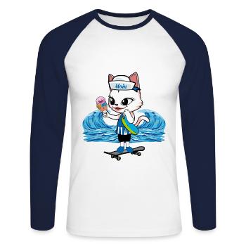 Cat Moin Patineur Maritime Chats Enfant Enfants Crème Glacée - T-shirt baseball manches longues Homme - blanc/marine - Devant - Nik (191cm)