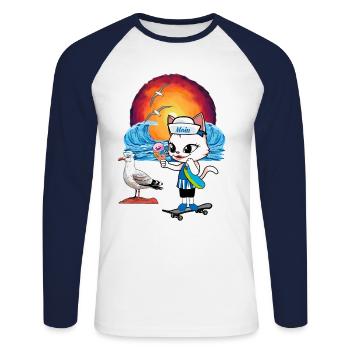 Cat Seagull Seagulls Moin Cats Skater Cornet de crème glacée - T-shirt baseball manches longues Homme - blanc/marine - Devant - Nik (191cm)