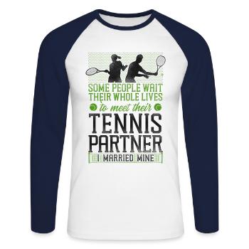 Funny Tennis Player Racket Husband - Unisex Long Sleeve Baseball T-Shirt - white/navy - Front - Nik (191cm)