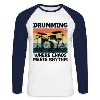 Tambour là où le chaos rencontre le rythme Tambour Batteur - T-shirt baseball manches longues Homme - blanc/marine - Devant - Nik (191cm)